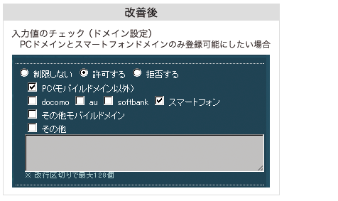 フォーム管理のフィールド別チェック設定　ドメインによる入力値チェック