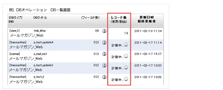 DBオペレーションおよび仮想DB(フィルタ型）のDB一覧画面