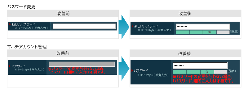 パスワード変更およびマルチアカウントIDのパスワード設定